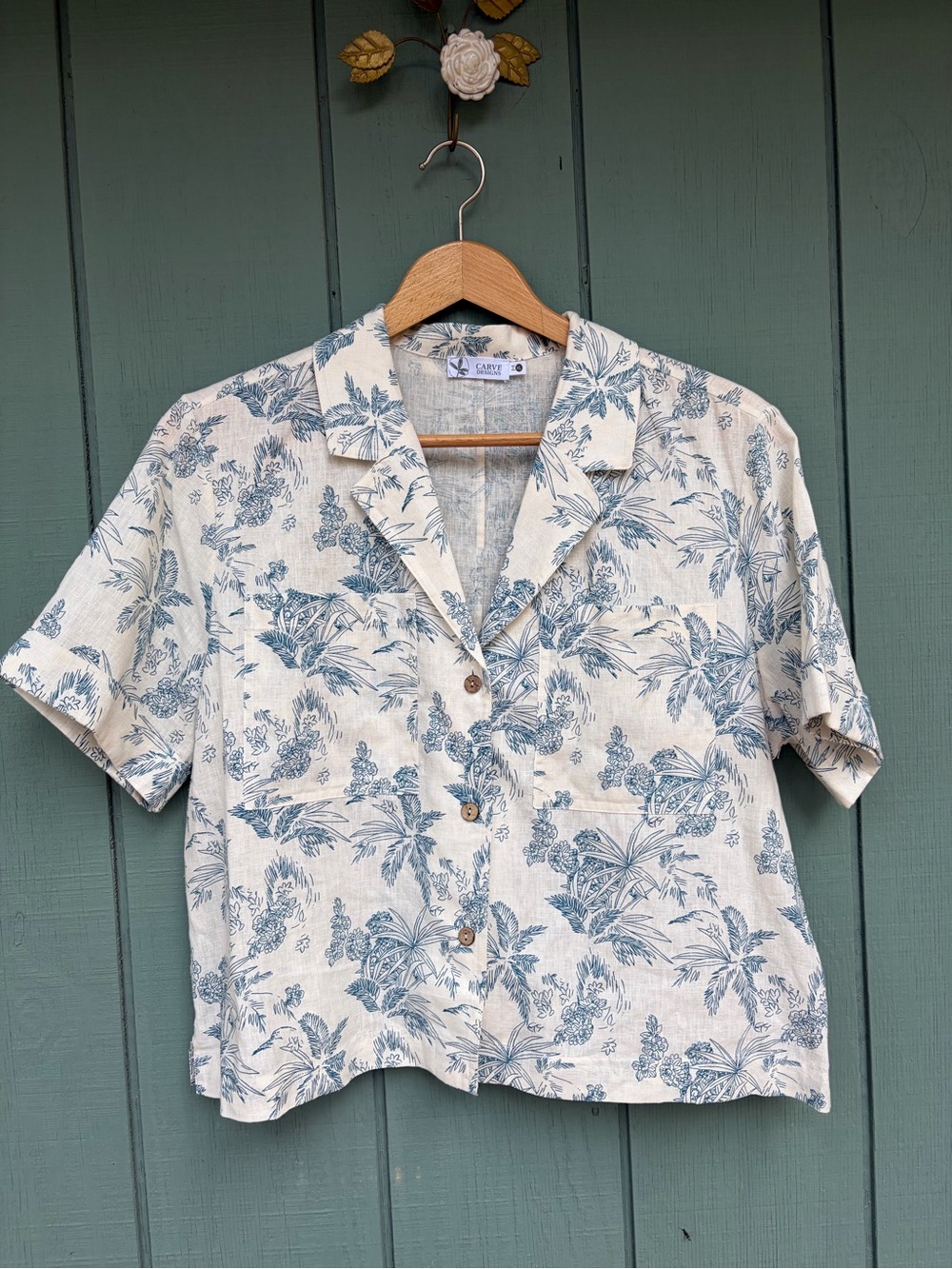 NWOT Carve Designs Luca Linen Shirt Birch Scenic Tropical Print Camp Shirt XL